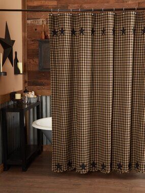 Primitive black star shower curtain 72"x72"
